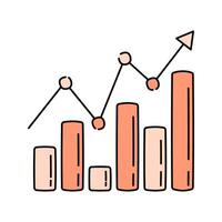 Bar Graph Doodle style, bar chart with dots and arrow, useful for growth trends, analysis, and performance visuals. vector