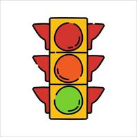 Traffic Light Handdrawn style, vertical stoplight with red yellow and green lights, ideal for traffic control driving visuals and safety illustrations vector