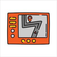 GPS Navigation Handdrawn style, orange device with map and location mark, great for route guidance app icons and travel dashboard graphics vector