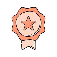 Badge Star Doodle style, ribbon with star, great for rewards, recognition, or achievement visuals in business contexts. vector