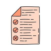 Checklist Report Doodle style, paper with check and cross icons, suitable for illustrating evaluations or task reviews in reports or UI. vector