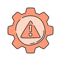 Alert Gear Doodle style, gear with warning sign, ideal for depicting system alerts or operational issues. vector