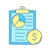Clipboard Chart Doodle style, document with pie chart and checklist, useful for financial planning, reporting, and auditing illustrations. vector