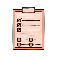 Task List Doodle style, clipboard with checked items, perfect for productivity, task planning, or to-do list designs. vector