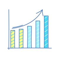 Bar Chart Doodle style, vertical financial graph showing growth, ideal for business reports, performance reviews, and investment presentations. vector
