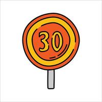 Speed Limit Sign Handdrawn style, round orange 30 sign, represents road speed restriction suitable for traffic rules and vehicle safety graphics vector