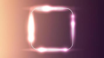 Neon rounded square frame with shining effects on brown background. Empty glowing techno backdrop. illustration vector