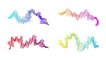 Curved wavy stripes. Set of four abstract colored gradient wave lines on white background vector