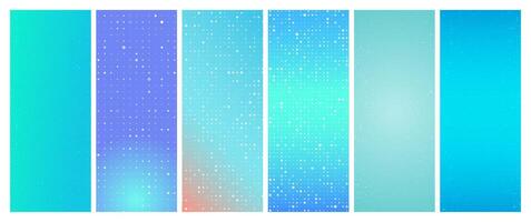 Set of six abstract blue gradient geometric backgrounds with squares. Pixel backgrounds with empty space. illustration vector