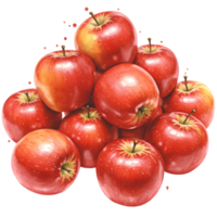 A group of fresh looking red apples piled together on a plain surface against a plain backdrop view on transparent background png