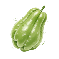 Isolated close up of a light green vegetable with ridges and a stem on a plain backdrop view on transparent background png