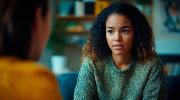 Therapist and client in a high-tech therapy session using AI and advanced tools for professional mental health support photo