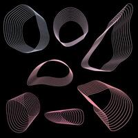 Seven abstract geometric blend shapes. Thin, curved lines. Dynamic, flowing forms. Modern, minimalist style. Abstract line art. Elegant, contemporary design. Geometric abstraction. vector