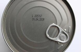 Shelf Stable Goods. Key tin with the date of use until 2029 stamped on the lid photo