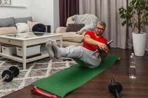 Home workout session focusing on strength and core fitness photo