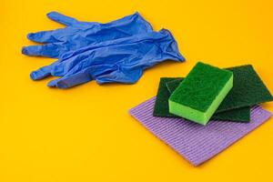 Essential cleaning tools on a bright table surface photo