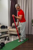 Fitness routine at home with resistance band training photo