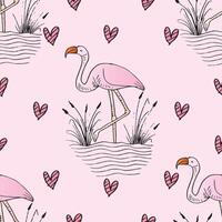 Seamless pattern with flamingos and hearts. vector