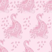 Seamless pattern with peacock on pink background. vector