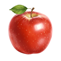 A single red apple with a stem and a green leaf isolated on a plain colored setting view on transparent background png