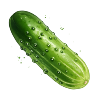 A single green cucumber with small bumps isolated on a plain backdrop in close up studio shot view on transparent background png