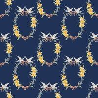 Preppy Rustic Wreath Flowers daffodil bouquet, birds, bows Branch spring seamless pattern vector