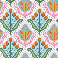 Retro Seventies, abstract floral organic seamless pattern. Flower shape groovy style indie texture vector