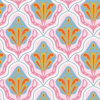 Retro Seventies, abstract floral, organic seamless pattern. Flower shape groovy style indie texture vector