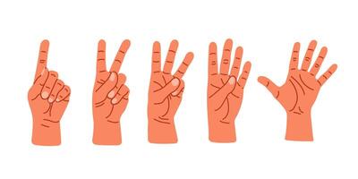 Hands count, counting on the fingers Hand gesture illustration isolated. Numbers on the hands. Hand smudge. different nationalities races Diverse society Cartoon style vector