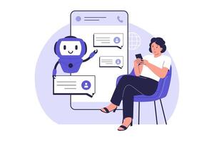 Chatbot Conversation with User on Mobile App vector