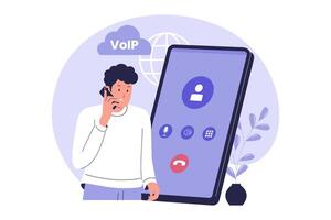 Illustration of Voice over Internet Protocol Communication via Smartphone vector