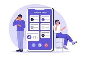 Illustration of People in a Conference Call Using Smartphone Interface vector