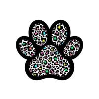 Paw print filled with a colorful leopard pattern. vector