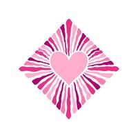 Radiant heart surrounded by dynamic, wavy rays in a diamond shaped layout. vector