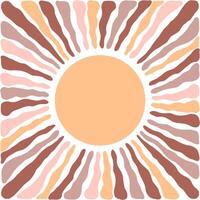 Bohemian style sun with wavy rays in tones of peach, beige, and brown. vector