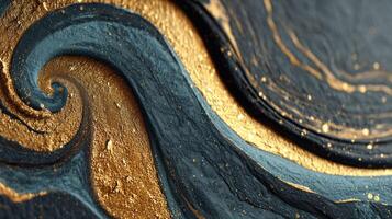 Marble texture with swirling black and gold patterns creates luxurious and elegant abstract design full of rich details and smooth curves photo