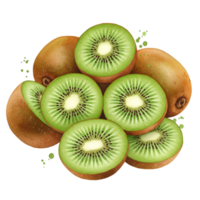 A vibrant arrangement of whole and sliced kiwi fruits creating a fresh and appetizing display scene on transparent background png