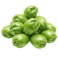 A pile of several light green chayote squash arranged together on a plane surface for food photography on transparent background png