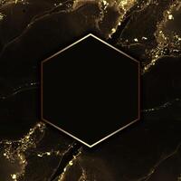 Elegant background with gold and black marble design and hexagonal frame vector