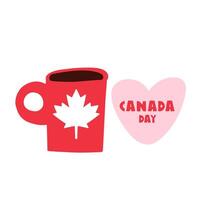 Red mug with maple leaf. Canada day. Flat design. Illustration on white background. vector