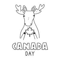 Moose hold maple leaf. Outline design. Illustration on white background. vector