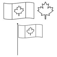 Outline icons. Elements for Canada day. Flag, maple leaf. Illustrations on white background. vector