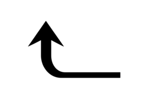 Black curved arrow pointing upward, long directional symbol ideal for navigation, charts, and design elements. png