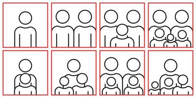 Family of several people in thin line. Abstract illustration of several simple family compositions. vector