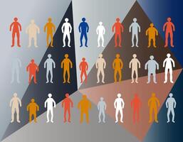 Male figures. Geometric illustration of a crowd of male figures. Men of different build and height. vector