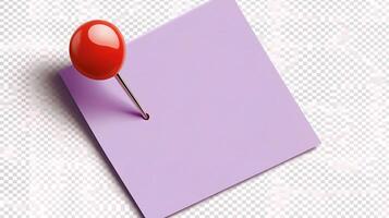 A purple sticky note with a red pin on top photo