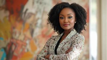 Confident African Businesswoman with Arms Crossed in Modern Setting photo