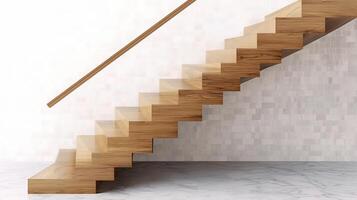 A wooden staircase with a handrail photo