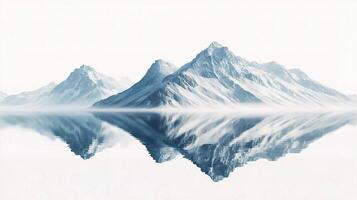 A mountain range is reflected in the water photo