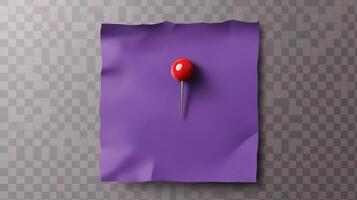 A red pin on a purple piece of paper photo